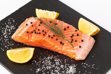 fresh salmon steak with lemon