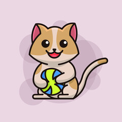 Cute Cat Holding Ball Cartoon