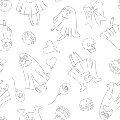 おばけがハッピーな夜の街でパーティを楽しむ柄
