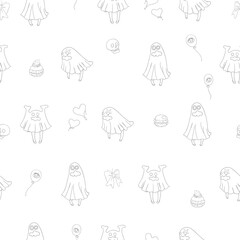 おばけがハッピーな夜の街でパーティを楽しむ柄
