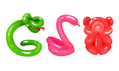 Bright Animal Figures Made of Balloon Vector Set