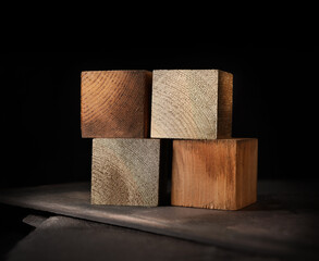 Four Blank Wooden Cubes