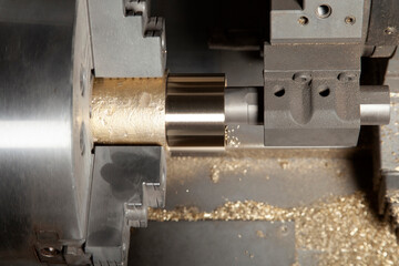 CNC Lathe Processing. Metalworking industry.