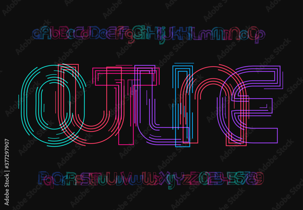 Poster Sci-fi uppercase and lowercase letters set. Rave style alphabet. Outline typeface design for futuristic typographic poster, cyberpunk ads, logo, modern digital interface and motion graphic.Vector font