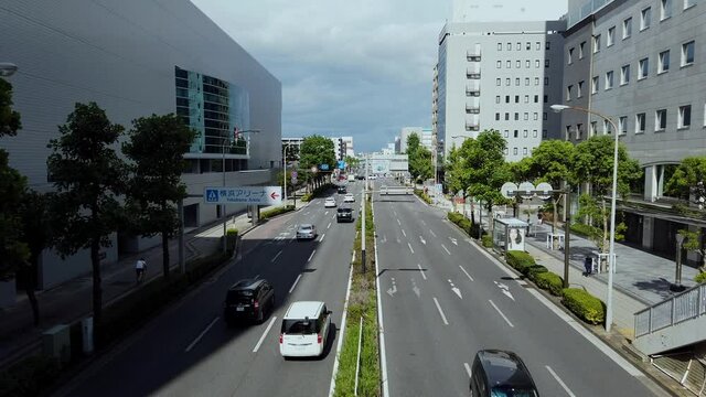 2020 Sep 11 Yokohama, Japan. Shinyokohama street on the left is the Yokohama Arena, a popular concert venue