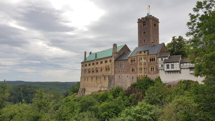 Fototapeta na wymiar Wartburg Castle near Eisenach on the Hochrhöner hiking trail in Hessen, Germany.