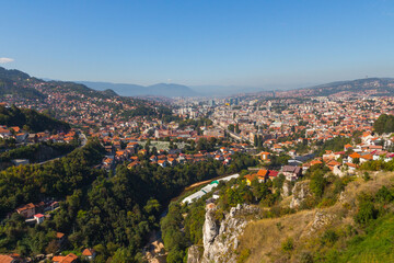 Obraz premium Panoramic view of the city of Sarajevo from the top of the hill. Bosnia and Herzegovina