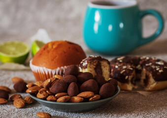appetizing composition with nuts and chocolate