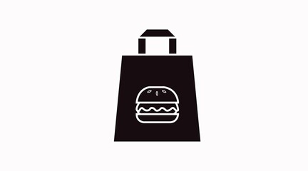 Vector Isolated Black and White Burger Take Away Bag Icon or Sign
