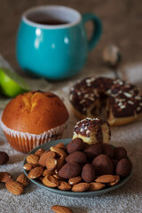 appetizing composition with nuts and chocolate