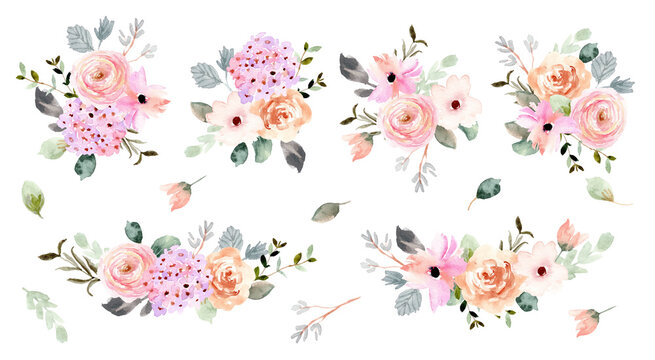 Beautiful Soft Flower Arrangement Watercolor Collection