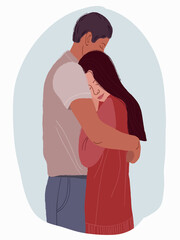 Obraz premium color illustration of a couple in love. A tender embrace. Hand-drawing in a cartoon style. People