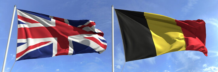 National flags of Great Britain and Belgium, 3d rendering