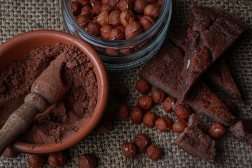 appetizing composition with nuts and chocolate