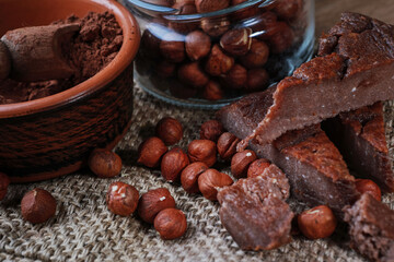 appetizing composition with nuts and chocolate