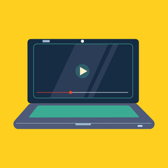 Laptop icon. video is paused. Isolated on a yellow background. Vector illustration