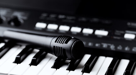 Microphone on keyboard . Close up.
