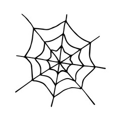 Happy Halloween. Single spider web icon . Hand drawn vector illustration in doodle style outline drawing isolated on white background.