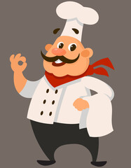 Standing chef front view. Male character in cartoon style.