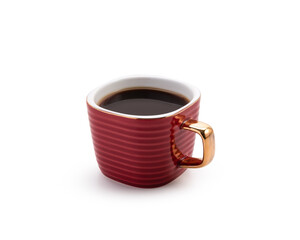 coffee in red mug on white background