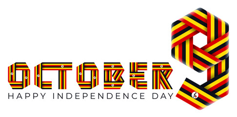 October 9, Independence Day of Uganda congratulatory design with ugandan flag colors.