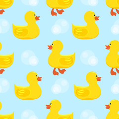 Ducklings, seamless pattern. Yellow cheerful ducklings. Vector, flat seamless background.