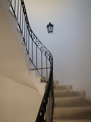 Spiral stairs going up, lateral view, classic and modern architecture