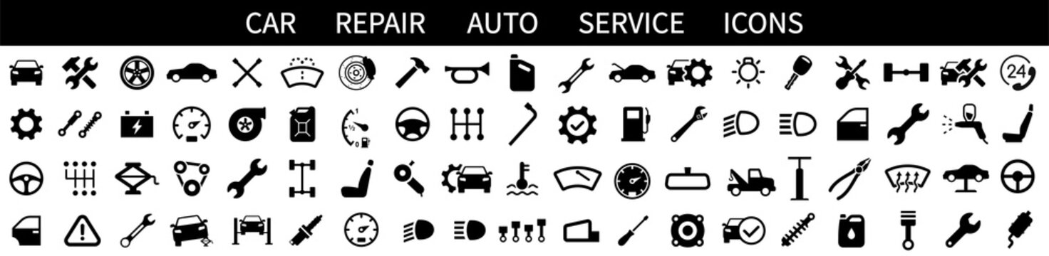 Car Service Icons Set. Car Repair. Auto Service. Garage Icons Collection. Vector