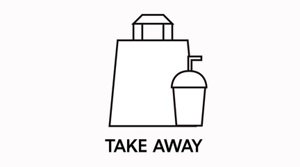 Vector Isolated Black and White Take Away Bag and Beverage Icon