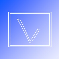 The choice sign is V inside square frames on a gradient blue-white background. Digital illustration