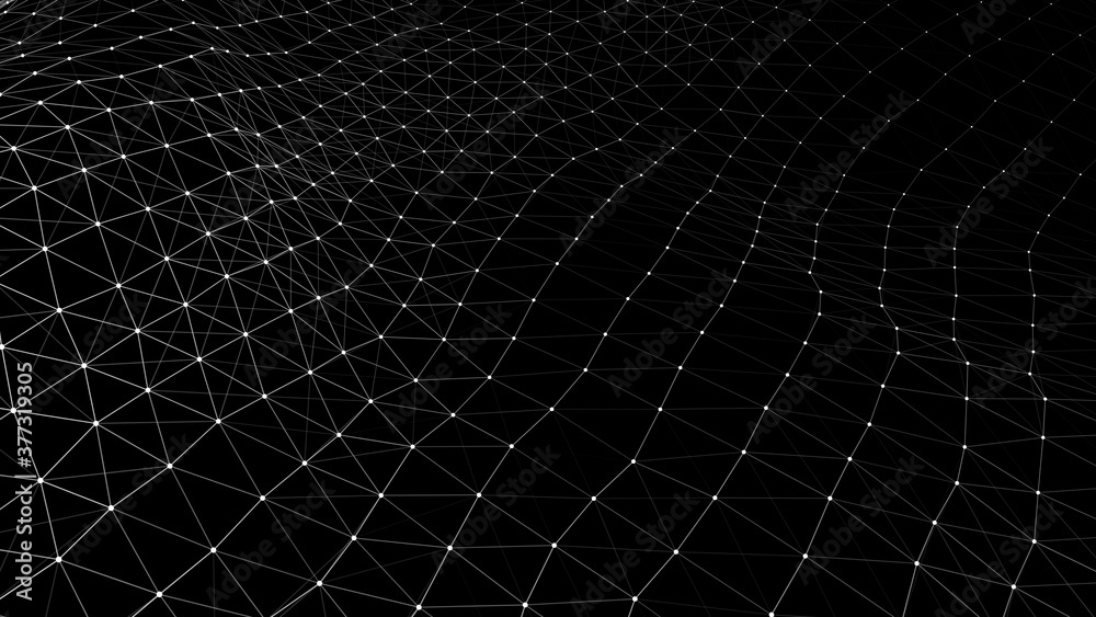 Poster black background for presentation. abstract dynamic wave of many particles and lines. vector perspec