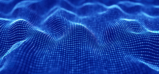 Naklejka premium Abstract dynamic wave of points and lines. Perspective grid. Big data. Network of particles. Digital background. 3d rendering.