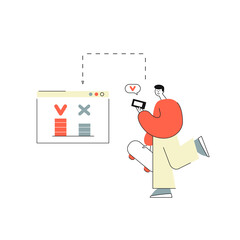 Vector illustration of a young man voting online. Flat concept of online electronic poll.