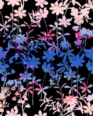 Realistic Flower Textured Floral Silhouettes Seamless Pattern Trendy Fashion Color Elegant Design Perfect for Fabric Print Wrapping Paper