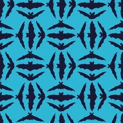 Vector black dark bats blue seamless pattern