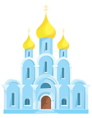 Blue orthodox church. Object of architecture in cartoon style.