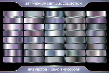 Colorful gradient steel collection Large set of metallic palettes Vector template