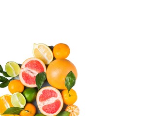 Orange, lime, grapefruit on a white background