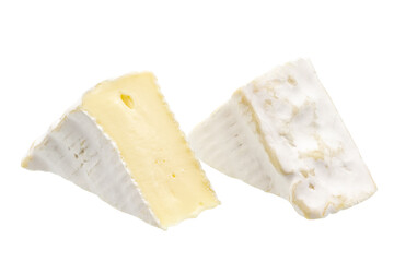Camembert or brie cheese isolated on white background.