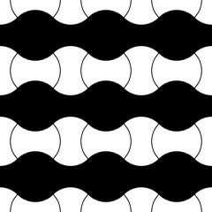 White interlocking blocks lines on black background. Seamless surface pattern design with ethnic ornament. Apple core quilts texture. Image with hammerhead, axehead and bow shapes. Patchwork motif.