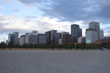 Cityscape of Marunouchi district between Tokyo Station and the Imperial Palace in Tokyo, japan