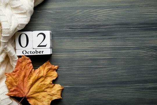 second day of autumn month calendar october with copy space