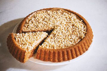 Healthy cake with peanut butter and with nuts.
