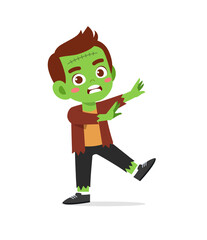 happy cute little kid boy and girl celebrate halloween wears frankenstein monster costume