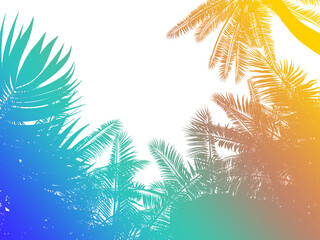 Obraz na płótnie Canvas 80s retro style colorful gradient palms silhouette background. 3d rendered image.