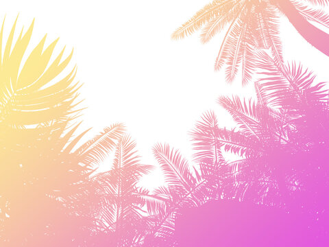 80s retro style colorful gradient palms silhouette background. 3d rendered image.