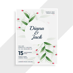 beautiful leaves style wedding invitation template design