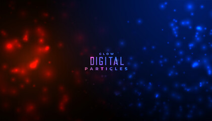 abstract particles glowing background in red and blue colors