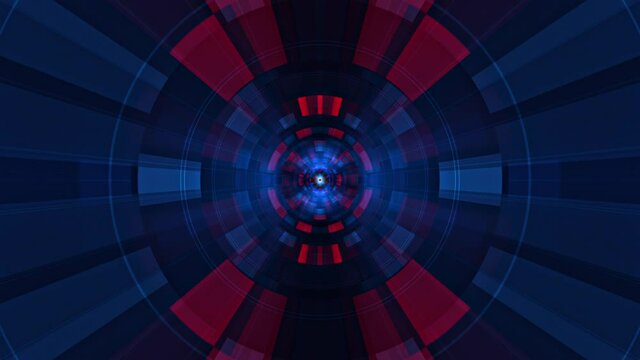 Abstract technology background with grunge digital red blue futuristic Hi-Tech light radar rotation, Abstract hypnotic science fiction circles moving animation. 4K seamless loop futuristic HUD.