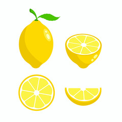 Fresh lemon fruits, collection of vector illustrations